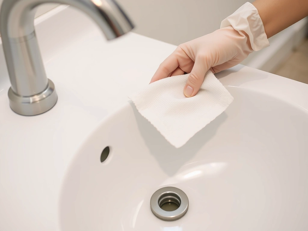 Detail ruky v rukavici kontrolující čistotu